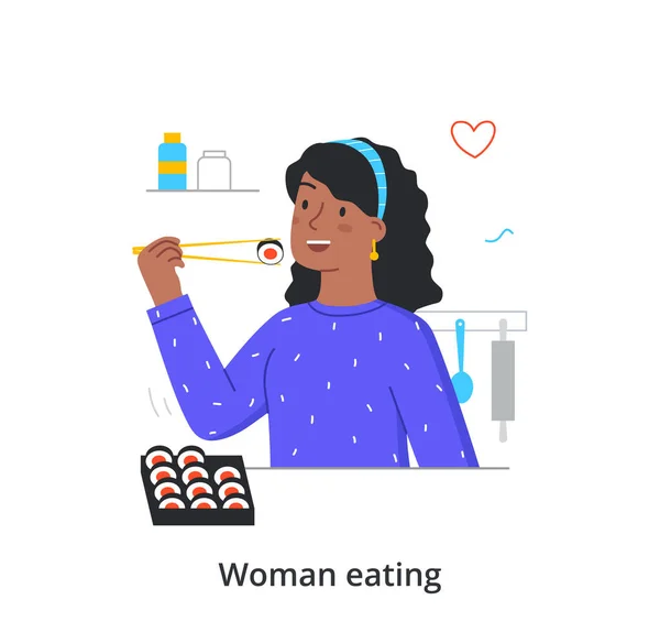 Frau isst Sushi-Konzept — Stockvektor