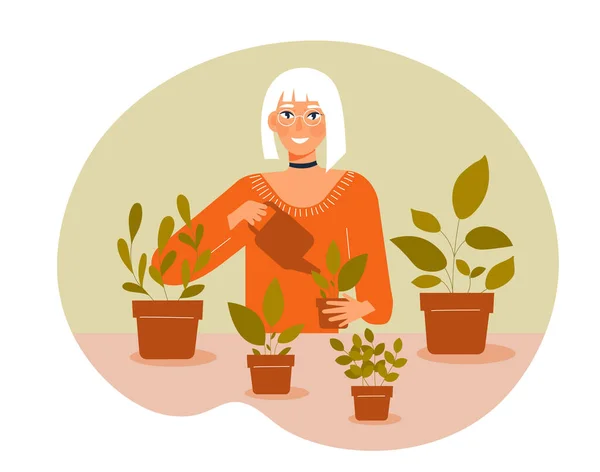 Menina regando plantas — Vetor de Stock