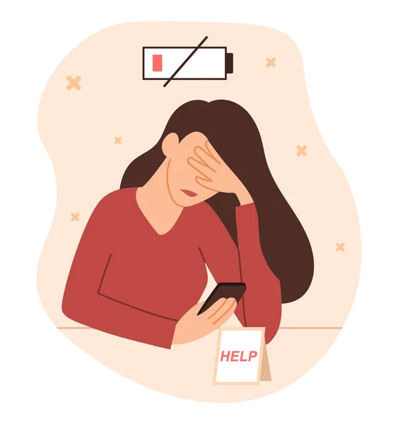 Κουρασμένη γυναίκα με smartphone — Διανυσματικό Αρχείο