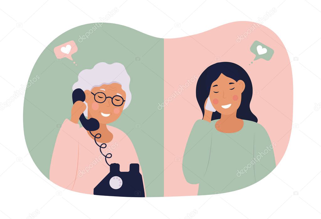Women communicate by phone