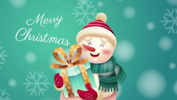 Realistische sneeuwpop met cadeauconcept — Stockvideo