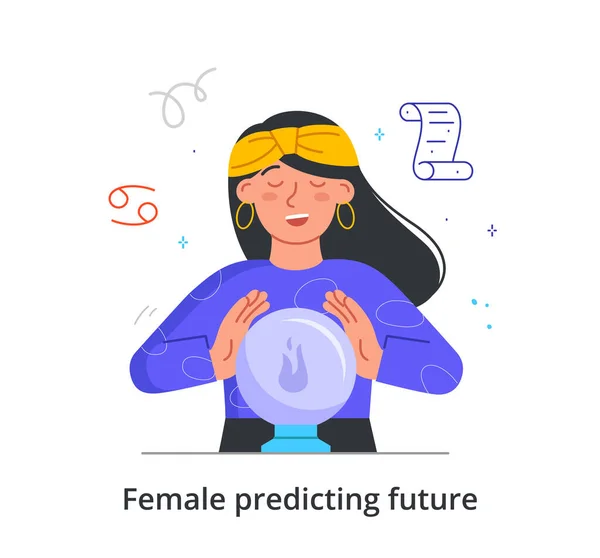 Woman predicts future concept — Stock Vector