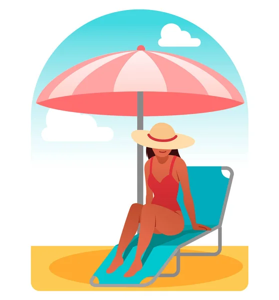 Mujer tomando el sol en chaise longue — Vector de stock