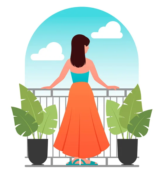 Mujer en concepto de balcón — Vector de stock