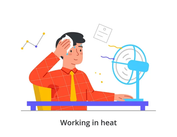 Homem trabalha em conceito de calor — Vetor de Stock