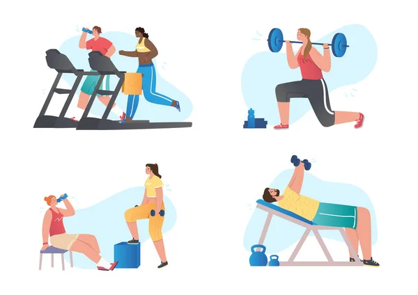 Set of athletes doing exercise — Stock Vector