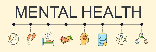 Conjunto de 8 consejos para una buena salud mental — Vector de stock