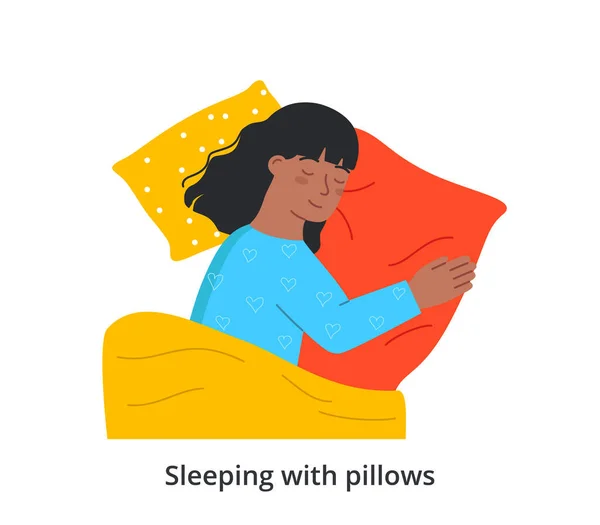 Mujer duerme en el concepto de almohada — Vector de stock