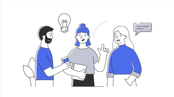 Менеджеры обсуждают бизнес-идею во время кофе-брейка — стоковое видео