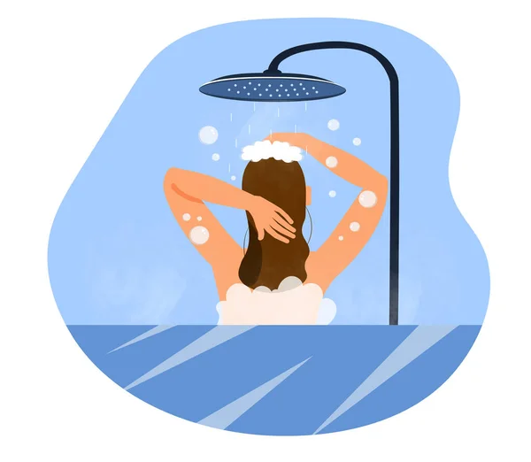 Mujer tomando ducha — Vector de stock