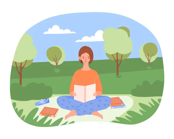 Woman reading in park — Stock Vector