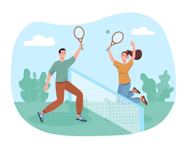 Pessoas jogando tênis — Vetor de Stock