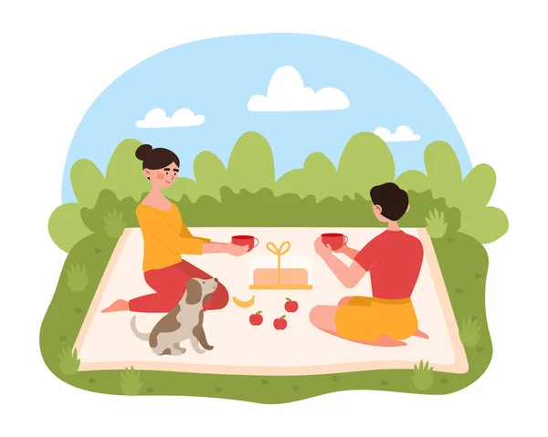 Thee drinken op de picknick — Stockvector