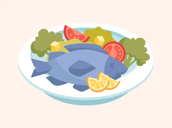 Fisch mit Zitrone und Kräutern — Stockvektor
