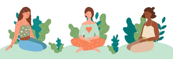 Tranquil women on nature — Stock Vector