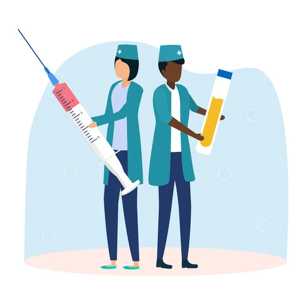 Dva lékaři stojí s injekční stříkačkou — Stockový vektor