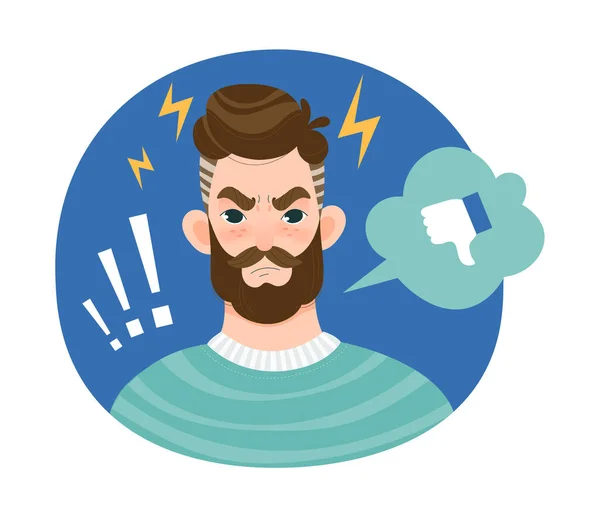 Angry man with dissatisfied expression on face — Stock Vector