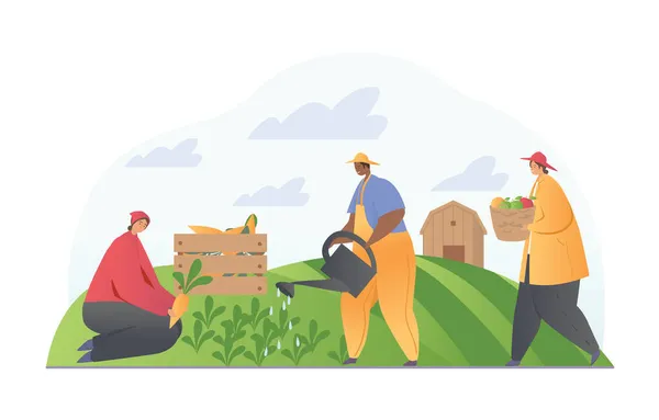 Jardinier et agriculteurs travaillent dans le jardin — Image vectorielle