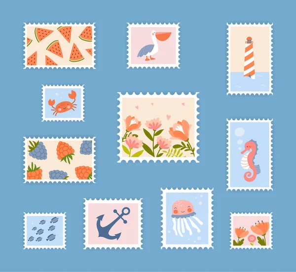 Csoportja, postai bélyegek — Stock Vector