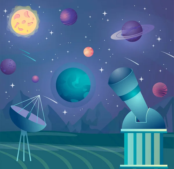 Concept de télescope pour la découverte scientifique — Image vectorielle