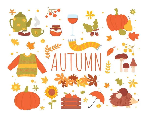 Ensemble d'éléments d'automne — Image vectorielle