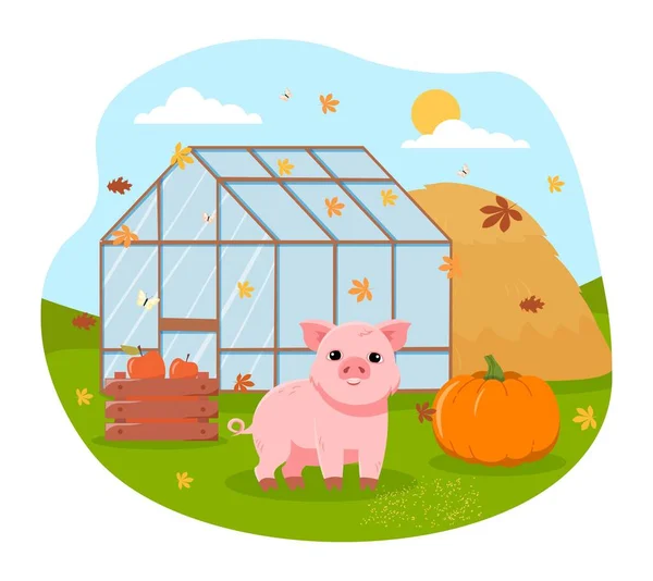 Свинья на ферме — стоковый вектор