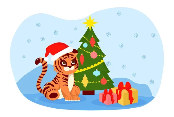 Tygr v klobouku Santa Clause — Stockový vektor