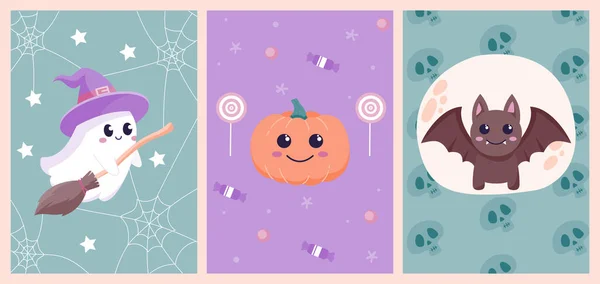 Lindo conjunto de carteles de Halloween — Vector de stock