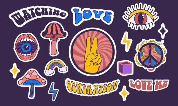 Psychedelic hippy stickers — 图库矢量图片