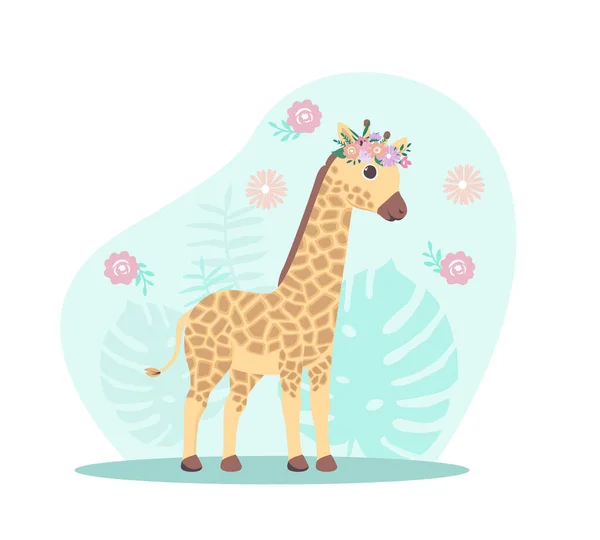 Girafe bébé sur fond de jungle — Image vectorielle