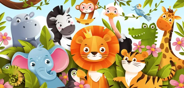 Poster con animali della giungla — Vettoriale Stock
