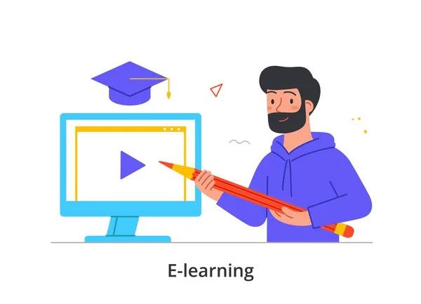 Online εκπαίδευση και e-learning έννοια — Διανυσματικό Αρχείο