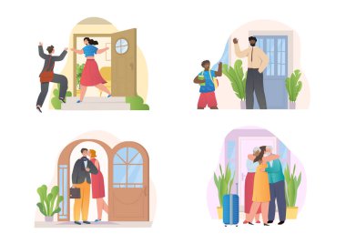 Bir grup mutlu insan gidiyor ya da evlerine dönüyor.