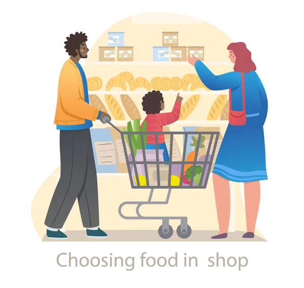 Scegliere il cibo nel concetto di negozio di alimentari — Vettoriale Stock