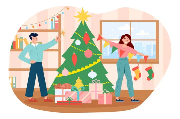 Decorating room on Christmas — Stock Vector