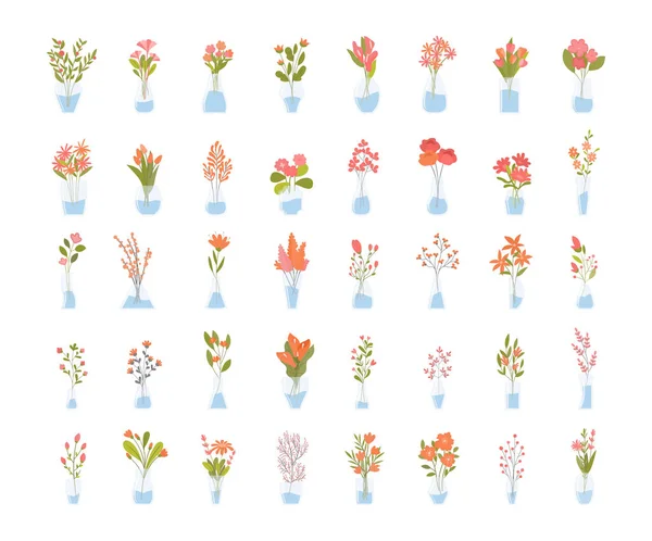Fleurs dans un vase ensemble — Image vectorielle
