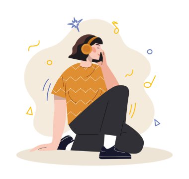 Kız müzik dinliyor.