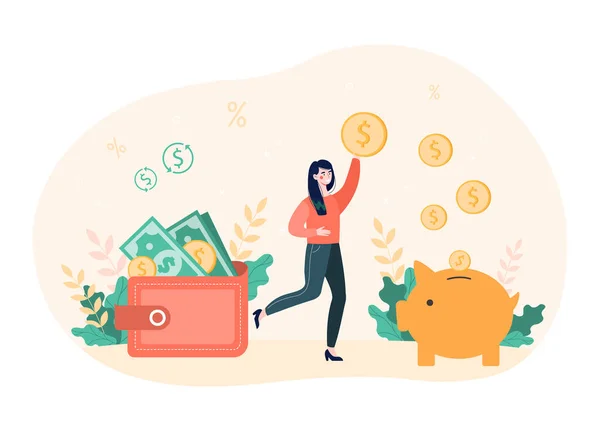 Mulher recebendo dinheiro —  Vetores de Stock