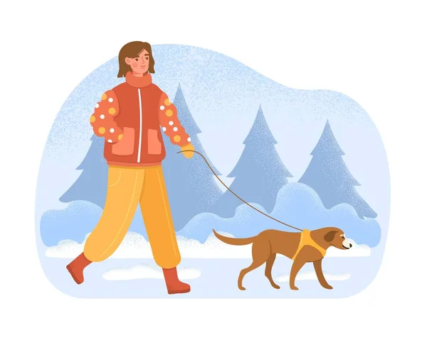 Mulher com cão no inverno —  Vetores de Stock