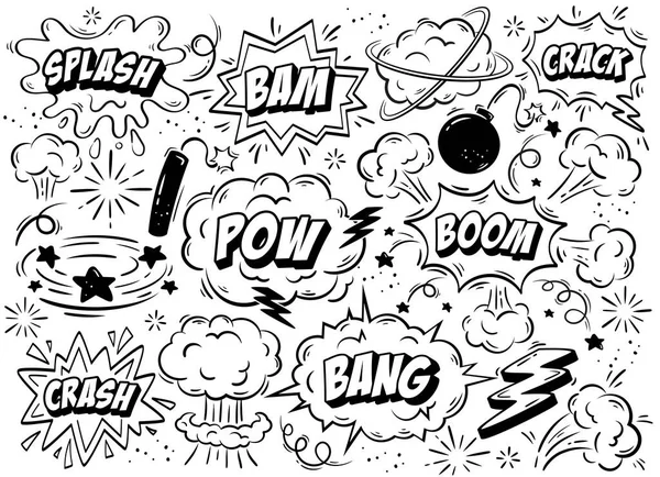 Zestaw ręcznie rysowanych bomb komiksowych i wybuchów — Wektor stockowy