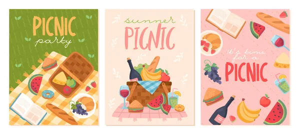 Conjunto de cartel de picnic de verano — Vector de stock