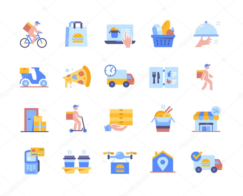Food delivery colorful icon set
