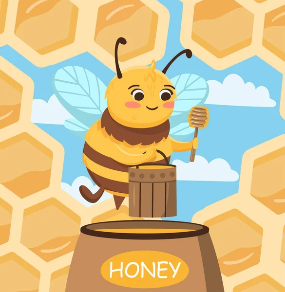 Biene mit Holzeimer — Stockvektor