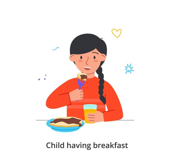 Niño desayunando o almorzando concepto — Archivo Imágenes Vectoriales