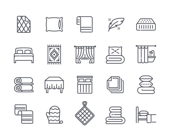 Conjunto de iconos lineales relacionados con textiles para el hogar — Archivo Imágenes Vectoriales