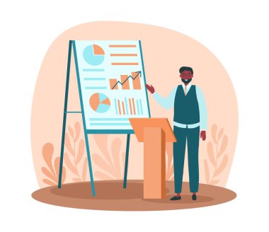 Sınıfta bilimadamı hocası. Üniversite ve istatistiklerle çalışmak. Analist, konuşmacı. Yenilik ve bilimsel araştırma, pazarlamacı tezleri savunur. Çizgi film düz vektör çizimi