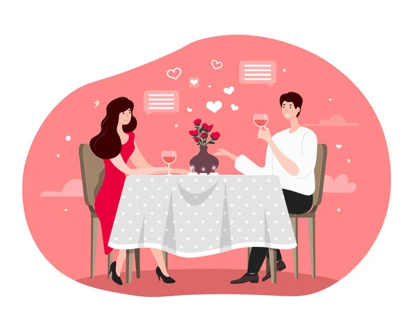 Casal Dia Dos Namorados Homem Menina Encontro Romântico Restaurante Pessoas — Vetor de Stock