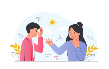 Concept of support. Girl encouraged by guy, support from friends and family. Psychology and mental problems, depression and disorders. Emotional burnout metaphor. Cartoon flat vector illustration clipart
