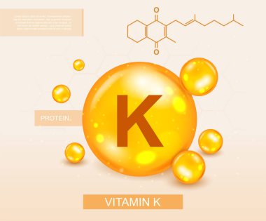 K vitamini konsepti. Sağlık için yararlı ilaçlar, ve gençler ve sporcular için ilaveler. Poster ya da afiş, tıbbi web sitesi bilgi sayfası, bilgi. Karikatür izometrik vektör çizimi