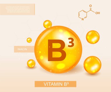 B3 vitamini konsepti. Yağ, doğal ve organik ürünler. Sağlık, beslenme ve spor diyeti. Aktif yaşam tarzı, besin takviyeleri, iniş sayfası tasarımı. Karikatür izometrik vektör çizimi